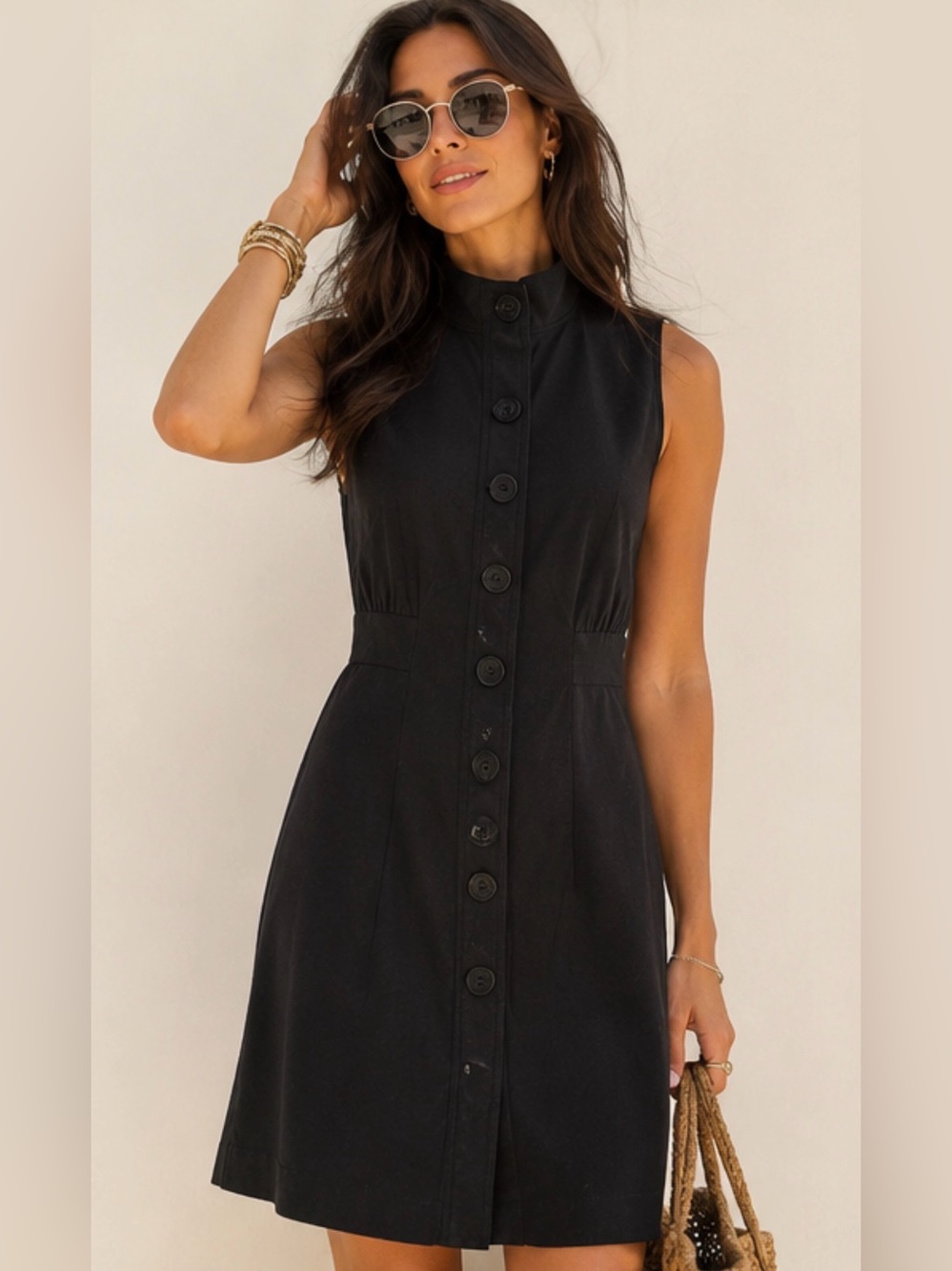 Banana Republic Black Sleeveless Button-Front Midi Dress